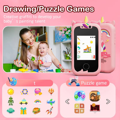 Children Phone Educational Toys Musical Toy Unicorn Baby Mobile Selfie Camera with 512Mb TF Card Toys for Babies Birthday Gifts